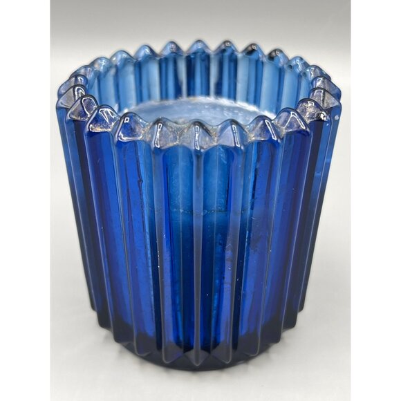 Cobalt Blue Glass Candle Holder With Iron Holder Wood Handle Primitive Look 4.5" - Picture 9 of 15
